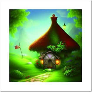 Fantasy House In a Greenery Scene, Fantasy Cottagecore artwork Posters and Art